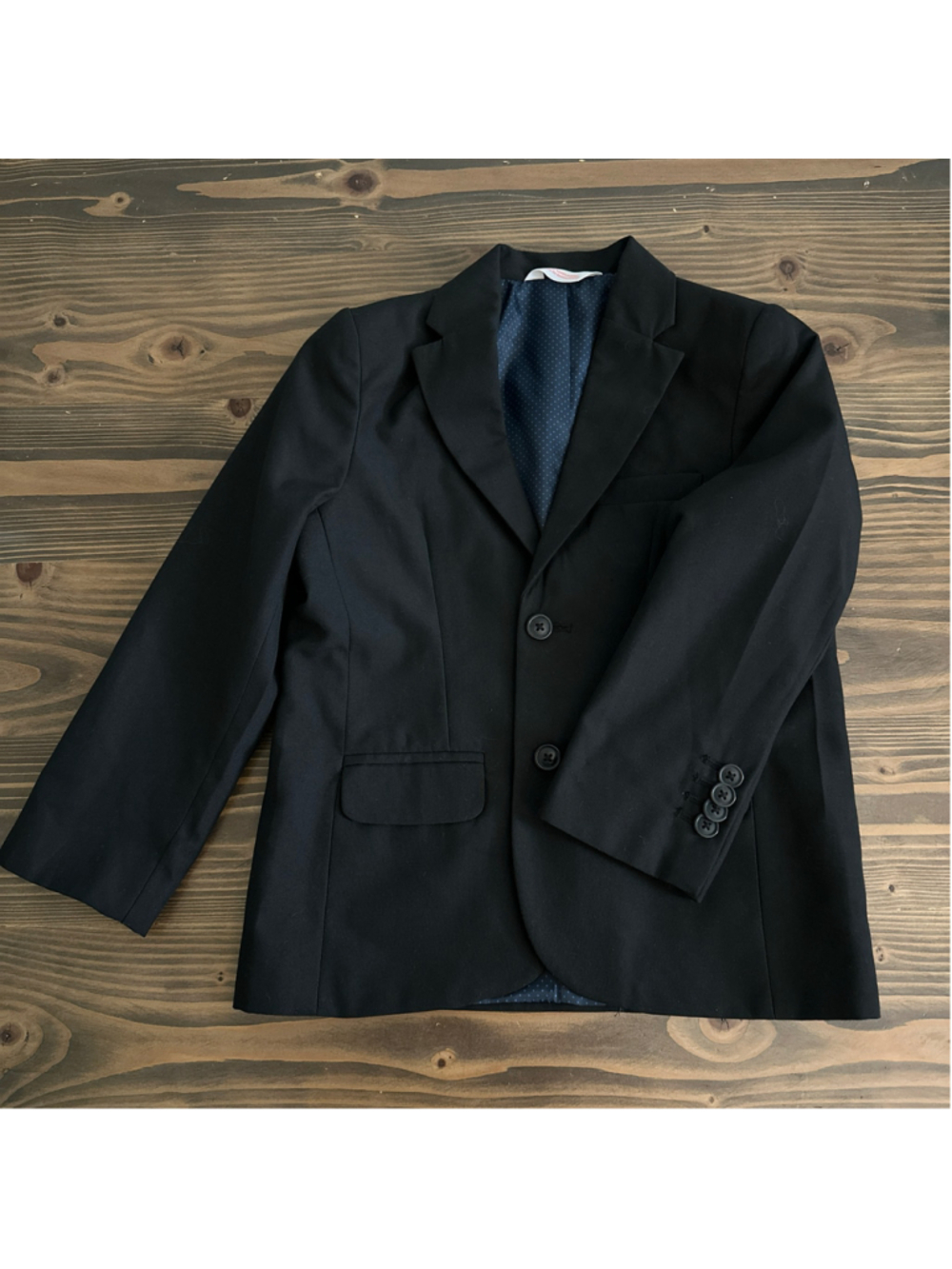 Cat & Jack Boys 6 Black Blazer Blue Polka Dot Lining 2 Button Suit Jacket